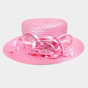 Elegant Dressy Hat Ribbon Rhinestone Accent Derby Church Brunch Tea